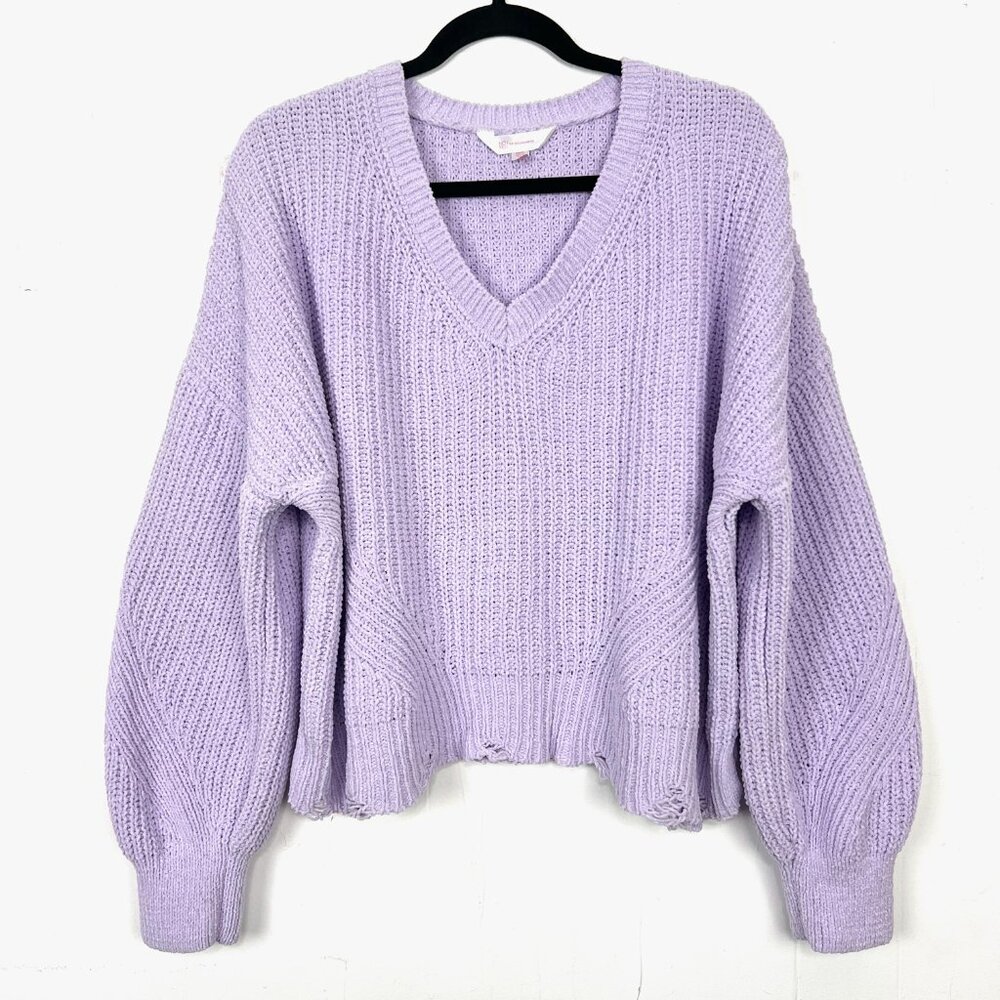 NoBo Pastel Purple Cropped Sweater‎ Ribbed Distressed Hem XXXL (21)